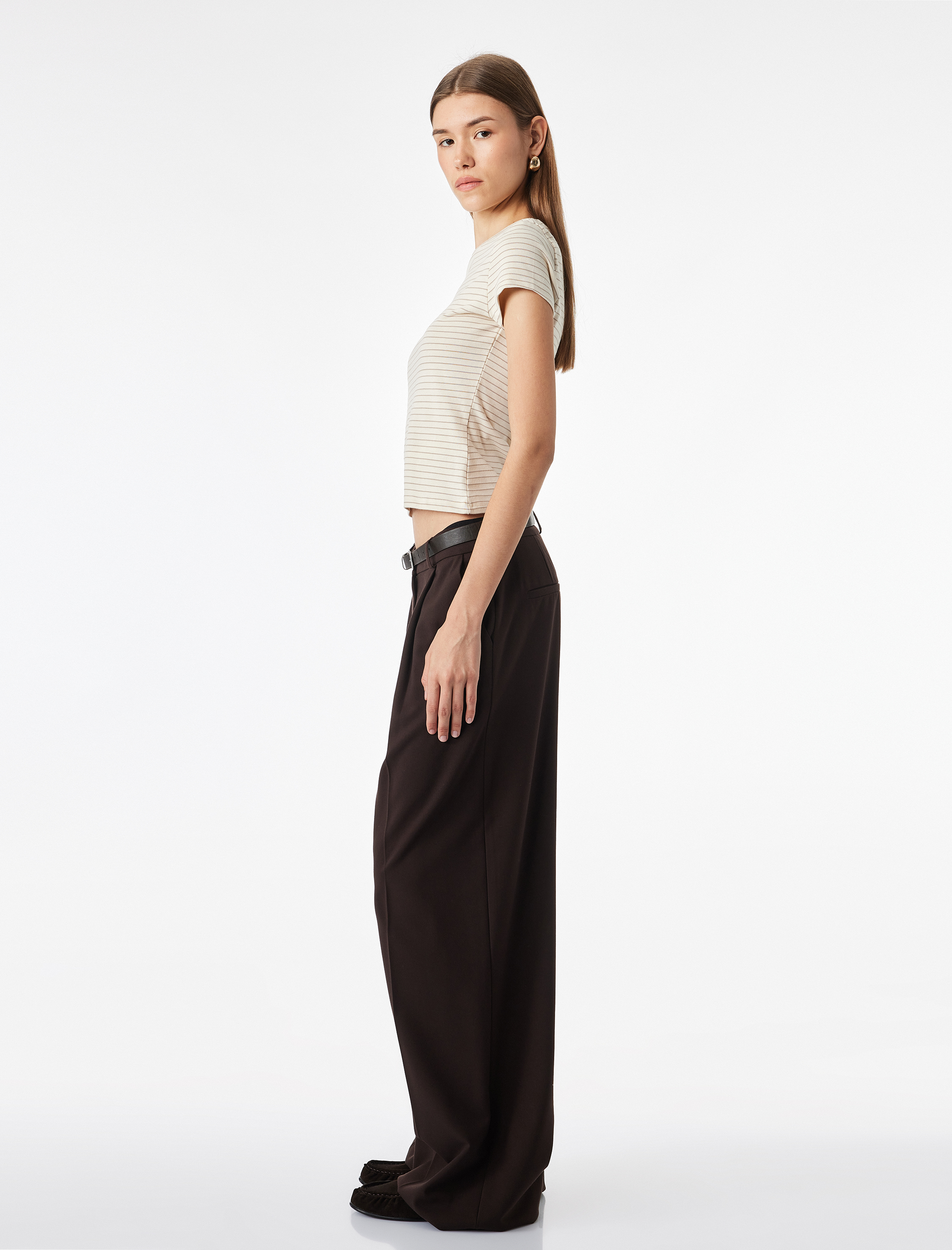   Slim Fit Pamuklu Kısa Kollu Bisiklet Yaka Çizgili Tişört