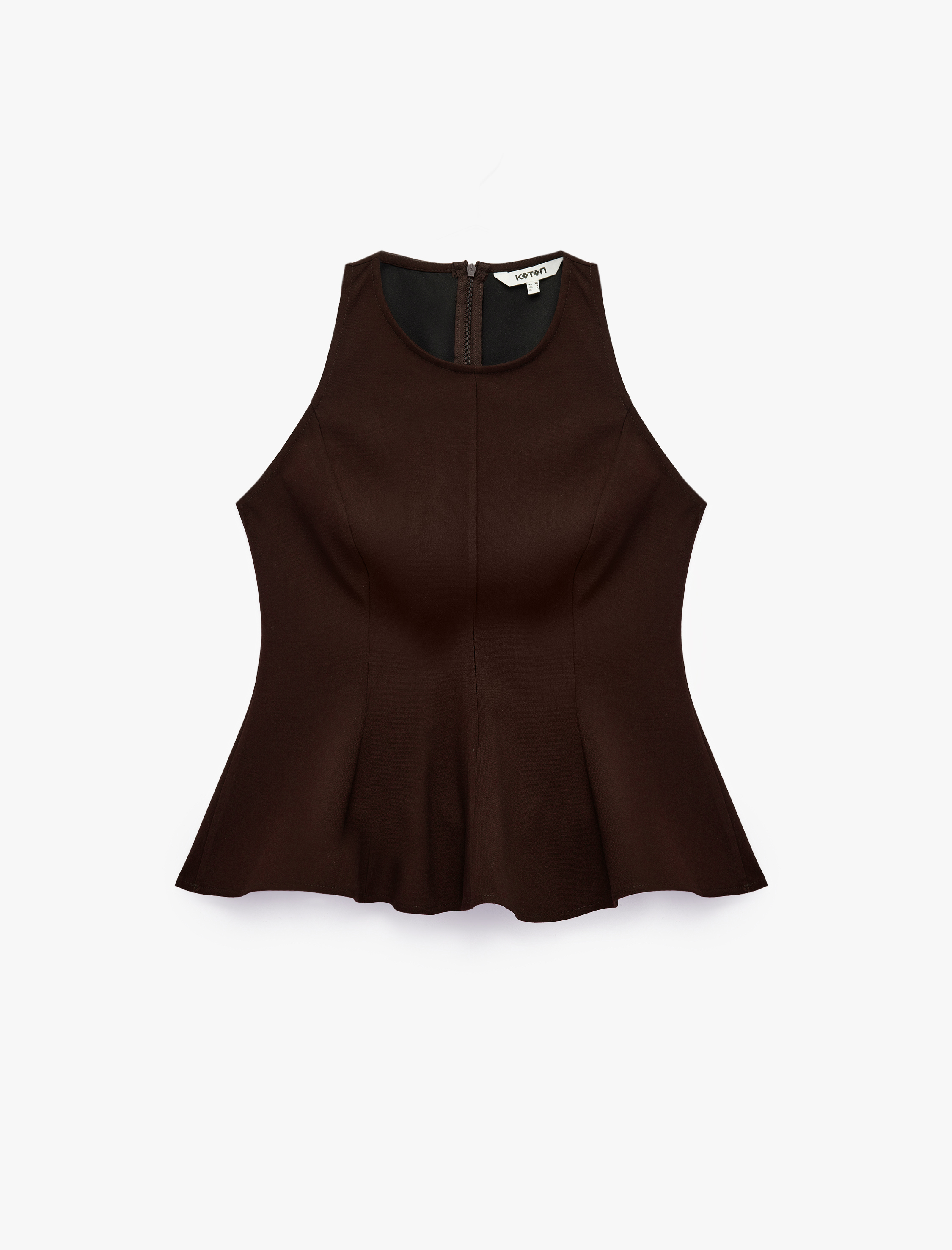   Slim Fit Bisiklet Yaka Kolsuz Peplum Bluz
