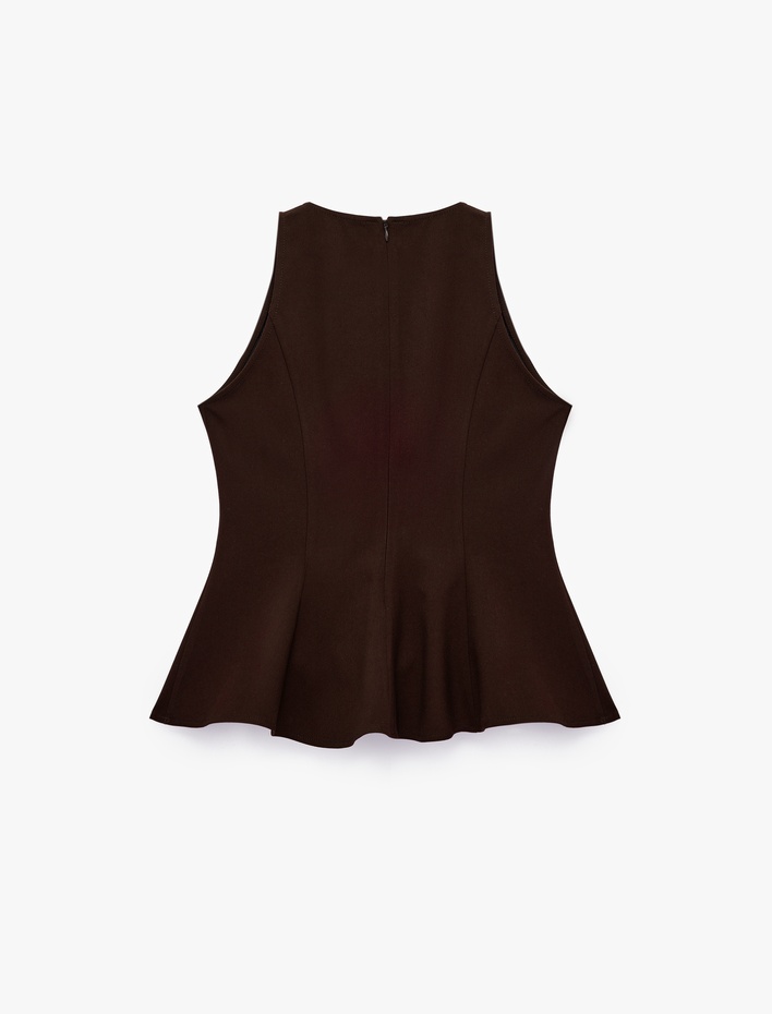  Slim Fit Bisiklet Yaka Kolsuz Peplum Bluz