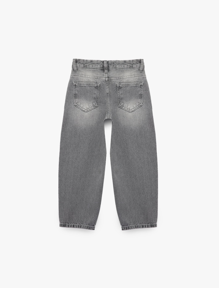 Kız Çocuk Loose Fit Cepli Pamuklu Denim Pantolon