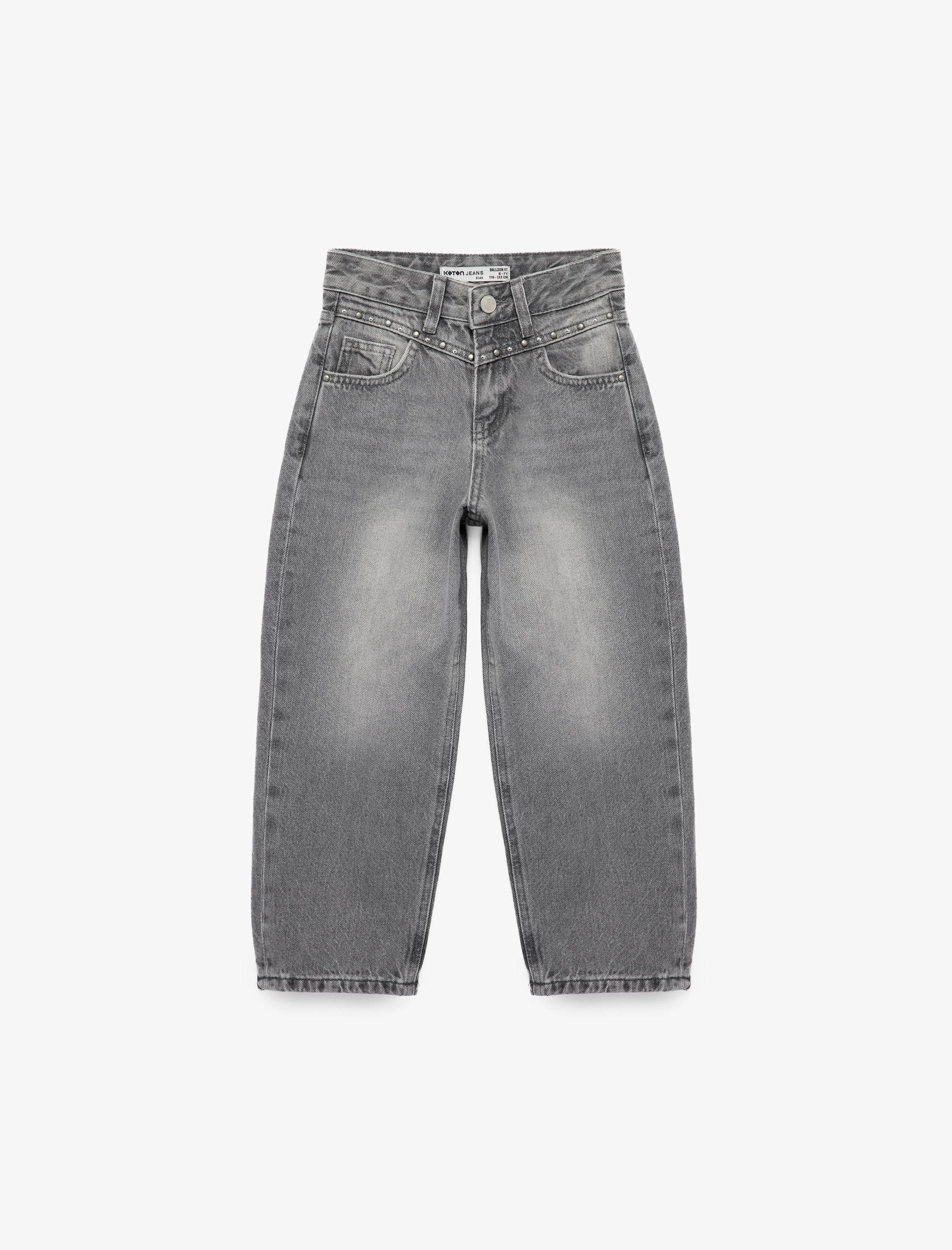  Kız Çocuk Loose Fit Cepli Pamuklu Denim Pantolon