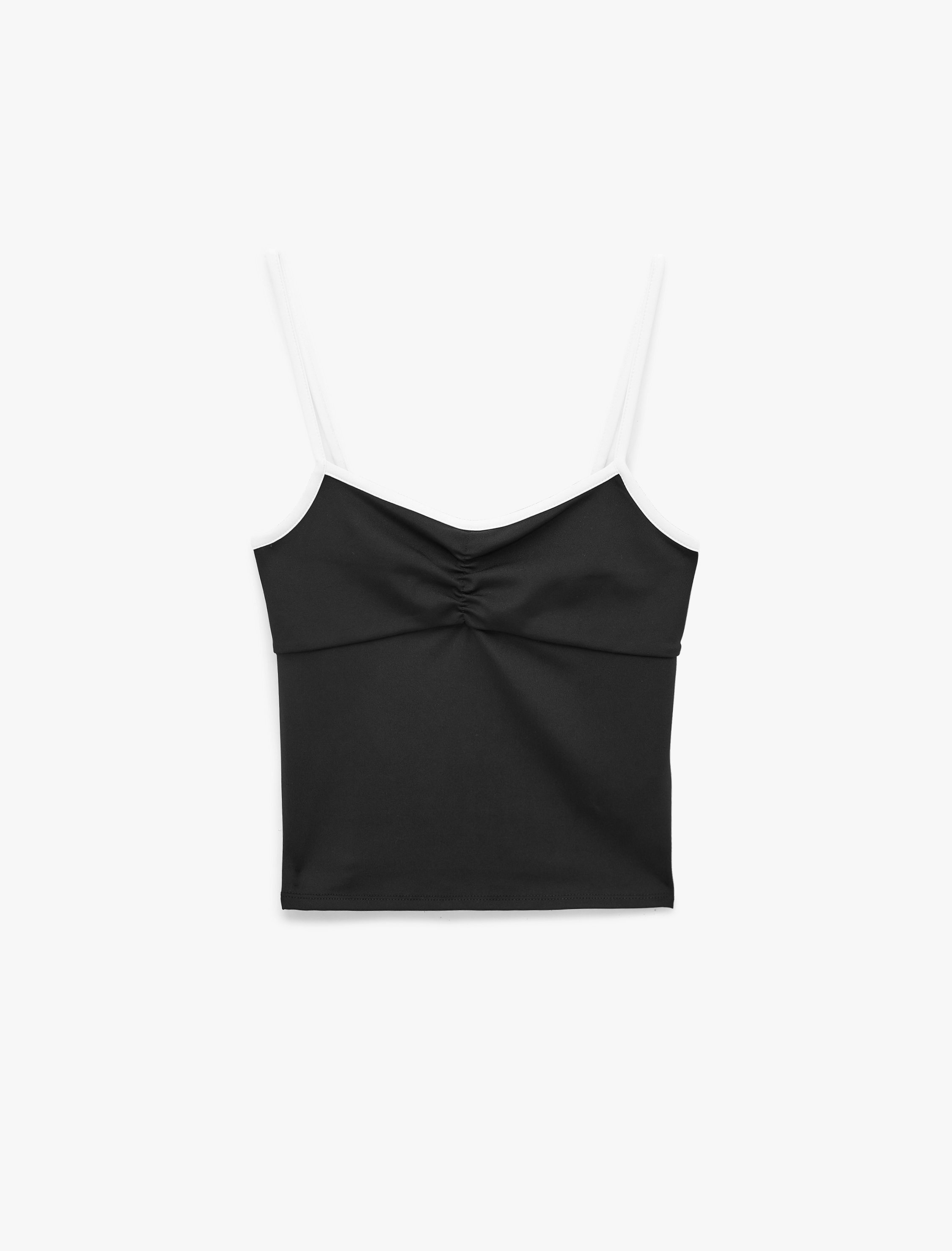   Renk Kontrastlı Slim Fit Büzgülü İnce Askılı Spor Atlet