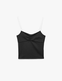 Renk Kontrastlı Slim Fit Büzgülü İnce Askılı Spor Atlet
