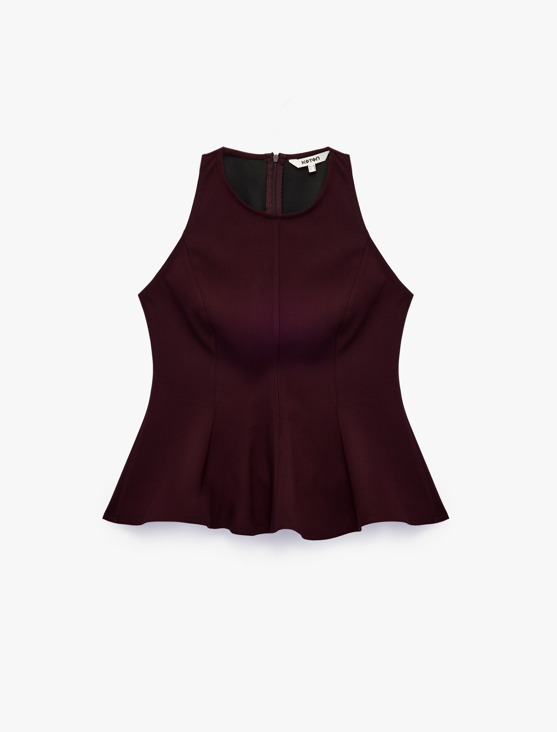   Slim Fit Bisiklet Yaka Kolsuz Peplum Bluz