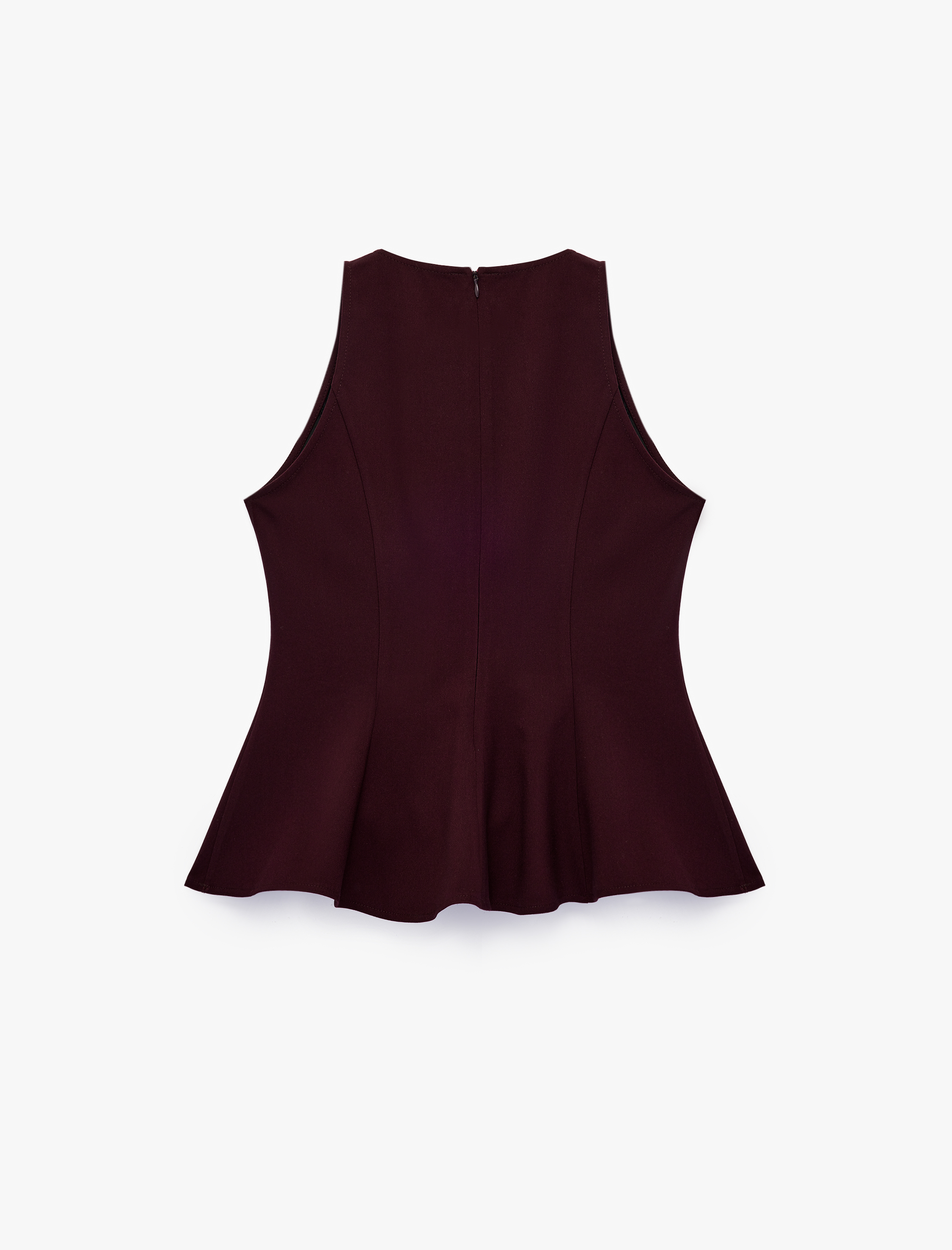   Slim Fit Bisiklet Yaka Kolsuz Peplum Bluz