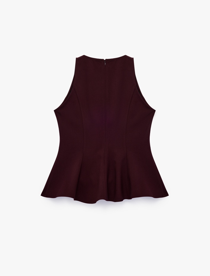  Slim Fit Bisiklet Yaka Kolsuz Peplum Bluz