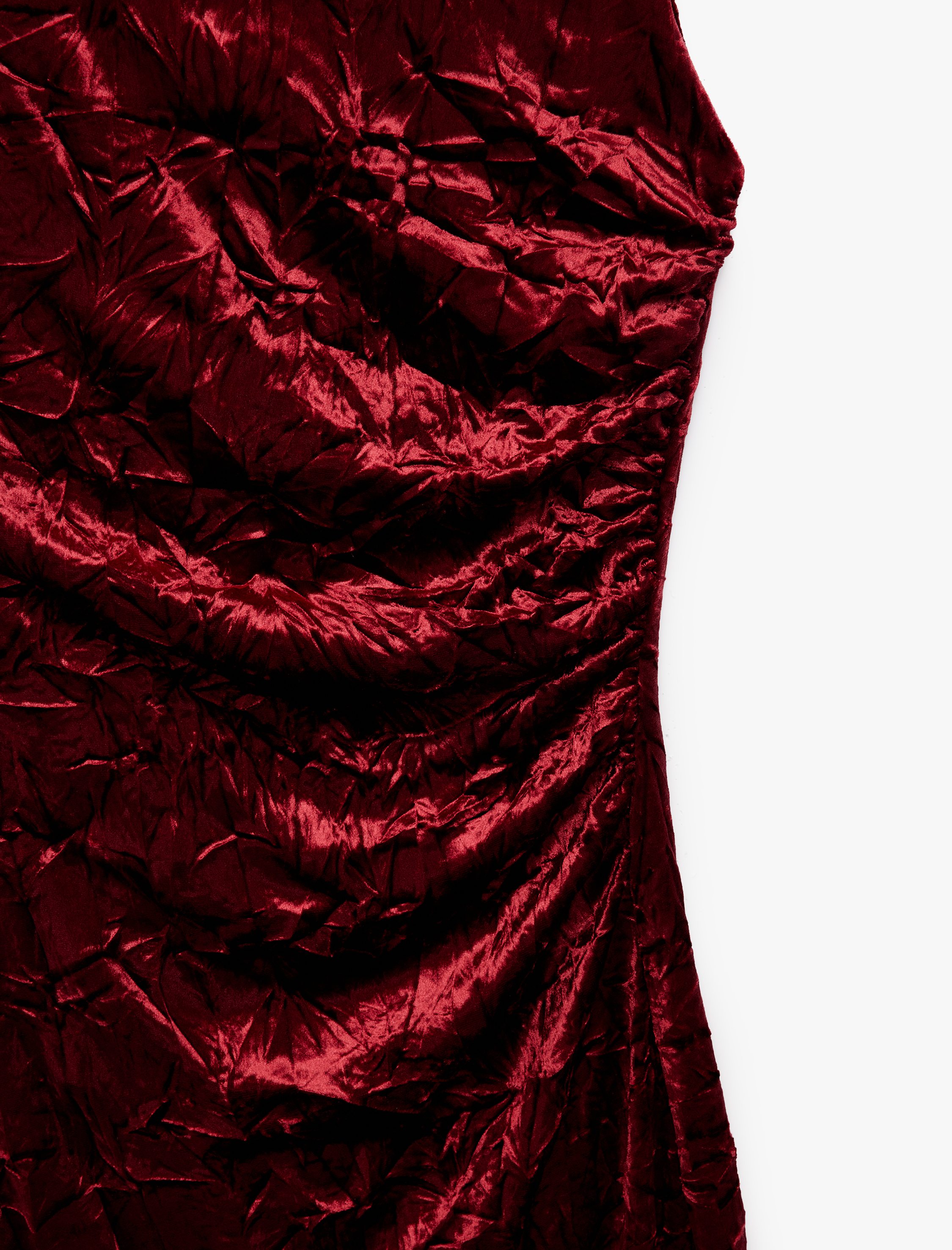   Slim Fit Bisiklet Yaka Drapeli Kolsuz Dokulu Kadife Midi Elbise