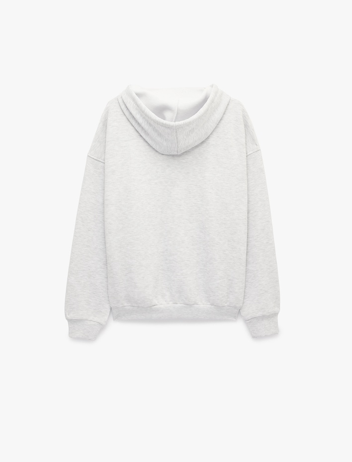  Uzun Kollu Şardonlu Cepli Rahat Kalıp Fermuarlı Kapüşonlu Sweatshirt