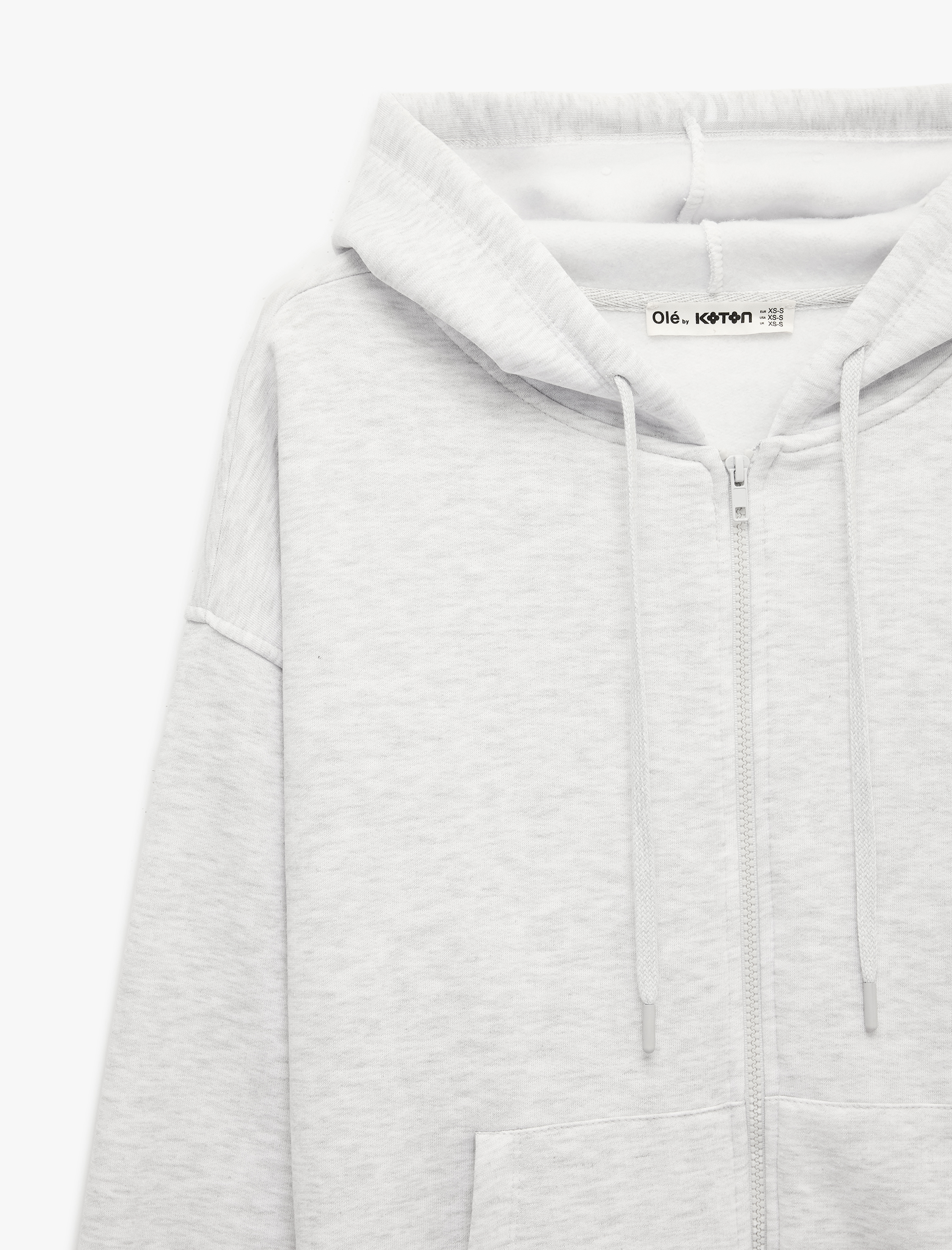   Uzun Kollu Şardonlu Cepli Rahat Kalıp Fermuarlı Kapüşonlu Sweatshirt