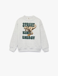 Uzun Kollu Bisiklet Yaka Dinozor Baskılı Sweatshirt