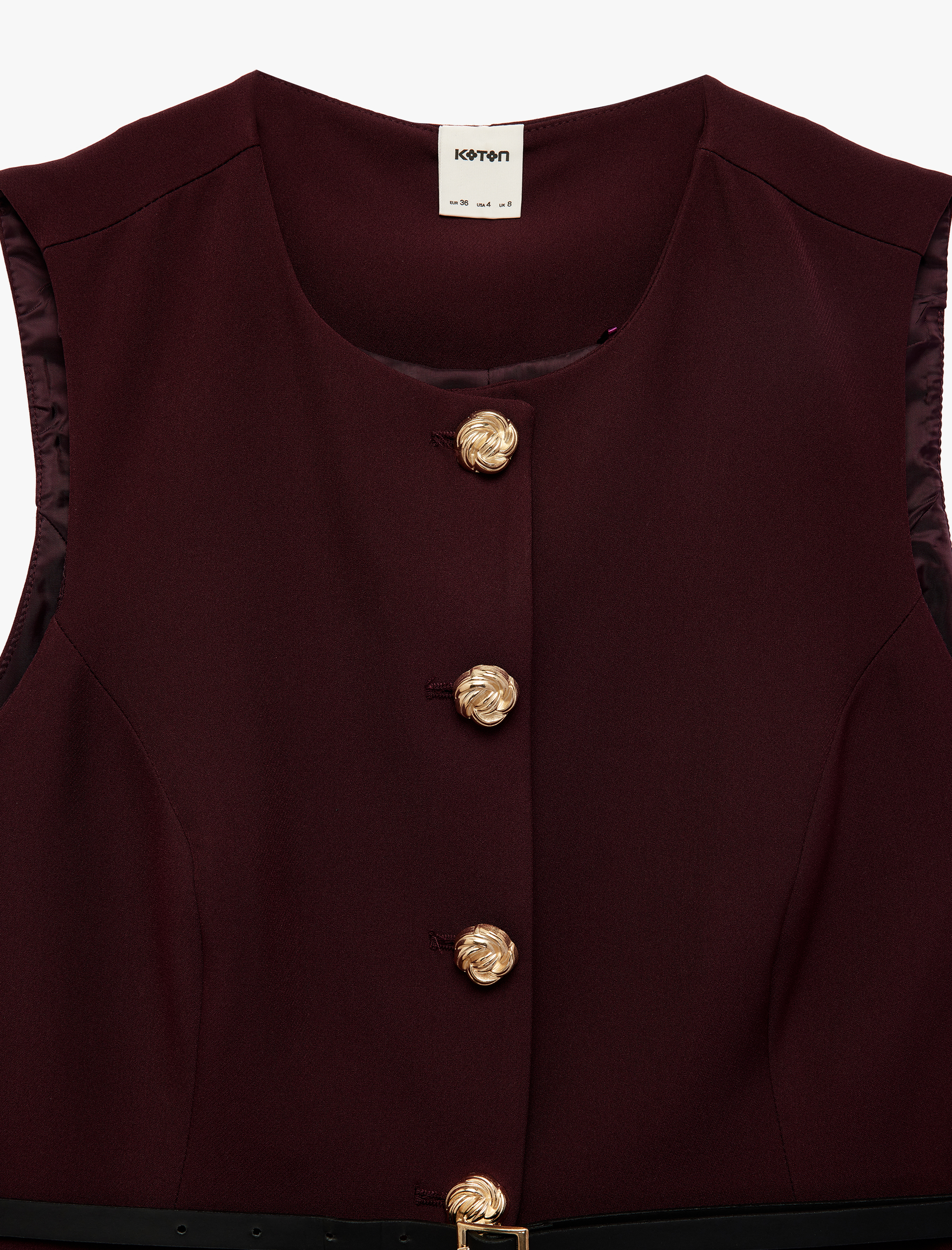   Slim Fit Mücevher Düğmeli Bisiklet Yaka Kemerli Peplum Yelek