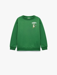 Baskılı Uzun Kollu Bisiklet Yaka Şardonlu Sweatshirt