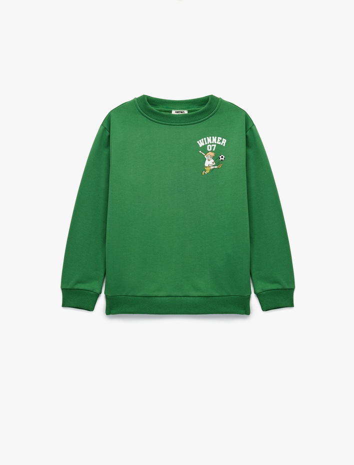 Erkek Çocuk Baskılı Uzun Kollu Bisiklet Yaka Şardonlu Sweatshirt