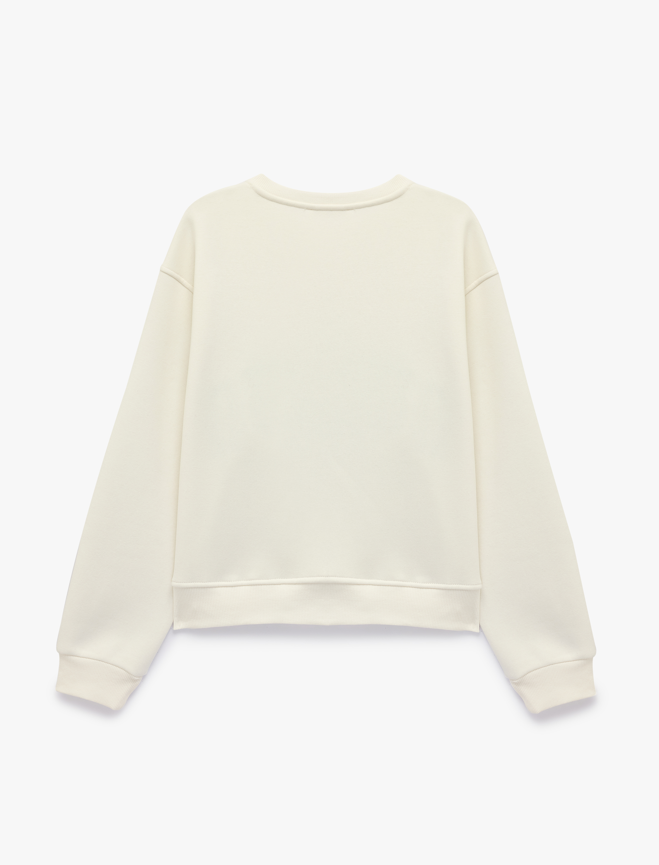   Şardonlu Bisiklet Yaka Uzun Kollu Rahat Kalıp Baskılı Sweatshirt