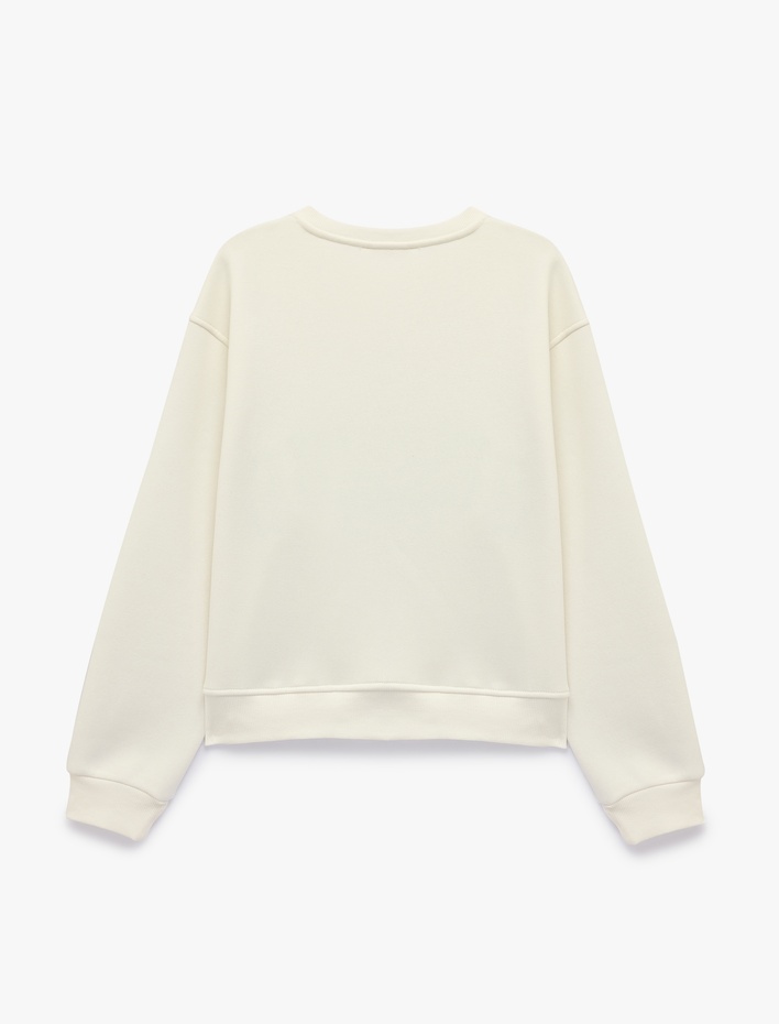  Şardonlu Bisiklet Yaka Uzun Kollu Rahat Kalıp Baskılı Sweatshirt