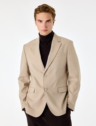 Regular Fit Uzun Kollu Cepli Düğmeli Mono Yaka Blazer Ceket