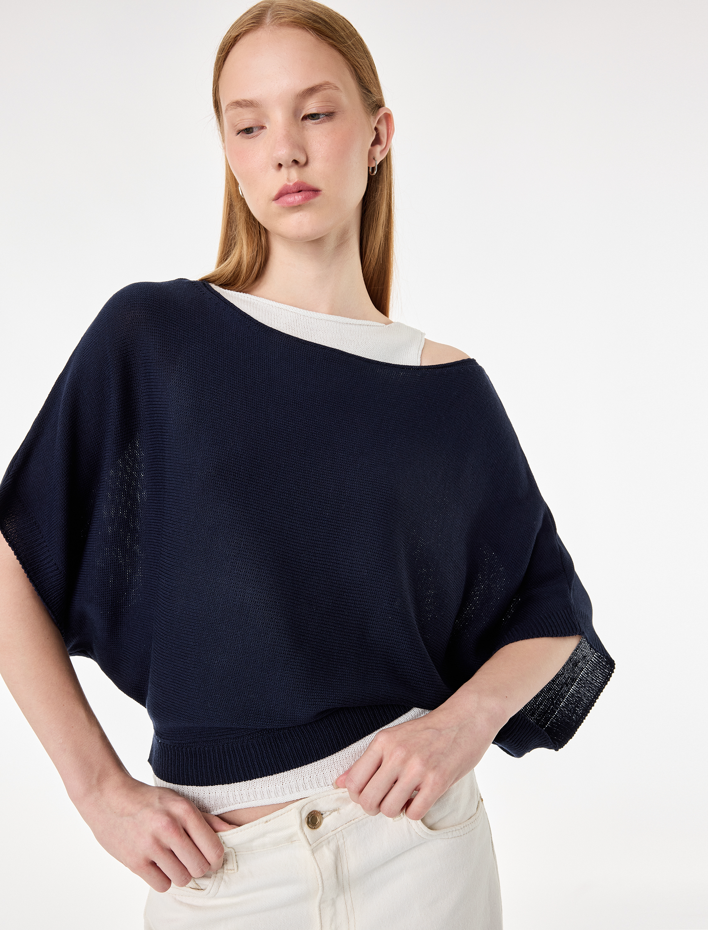   Slim Fit Kayık Yaka Uzun Kollu İkili Triko Kazak