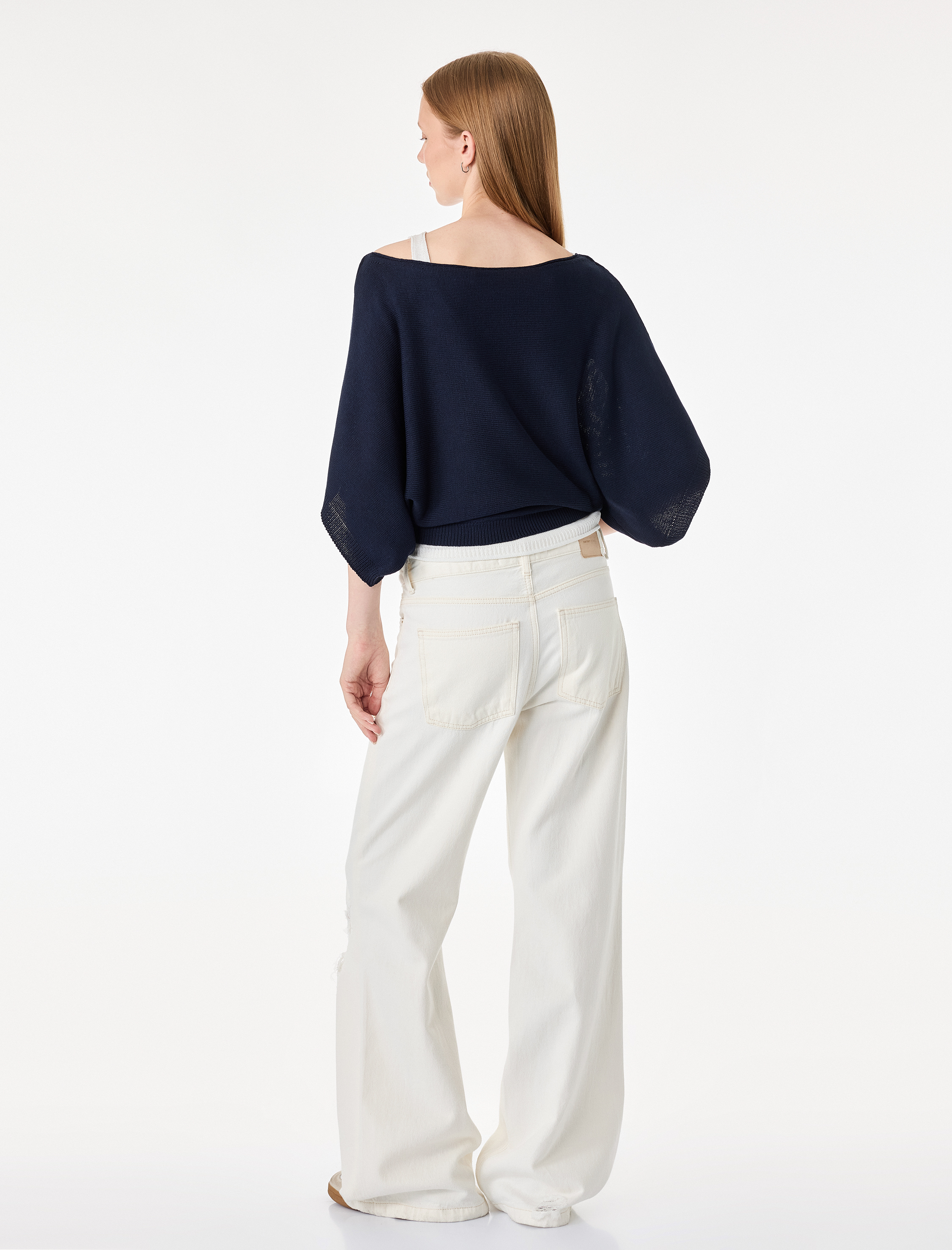   Slim Fit Kayık Yaka Uzun Kollu İkili Triko Kazak