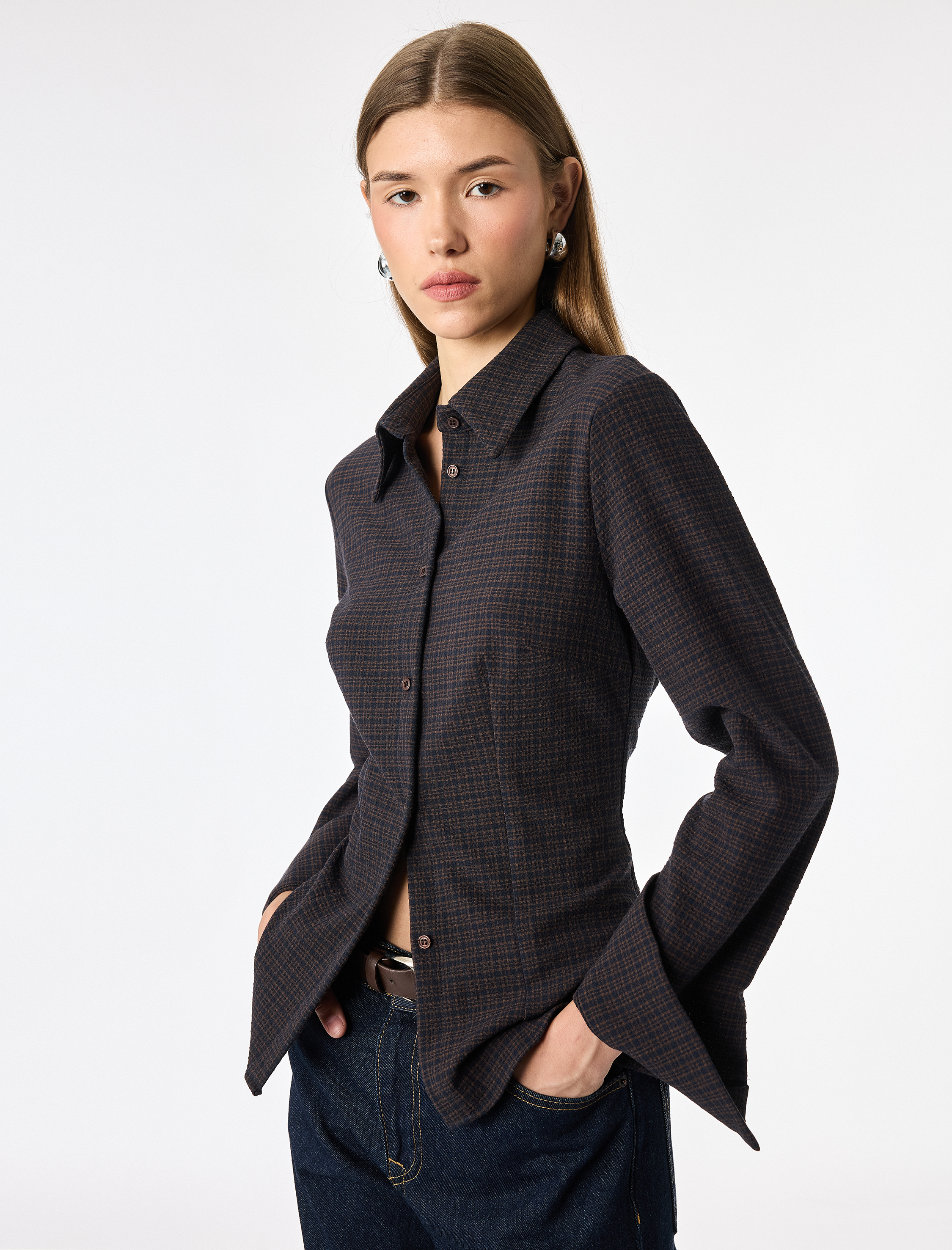   Düğmeli Uzun Kollu Slim Fit Ekose Gömlek
