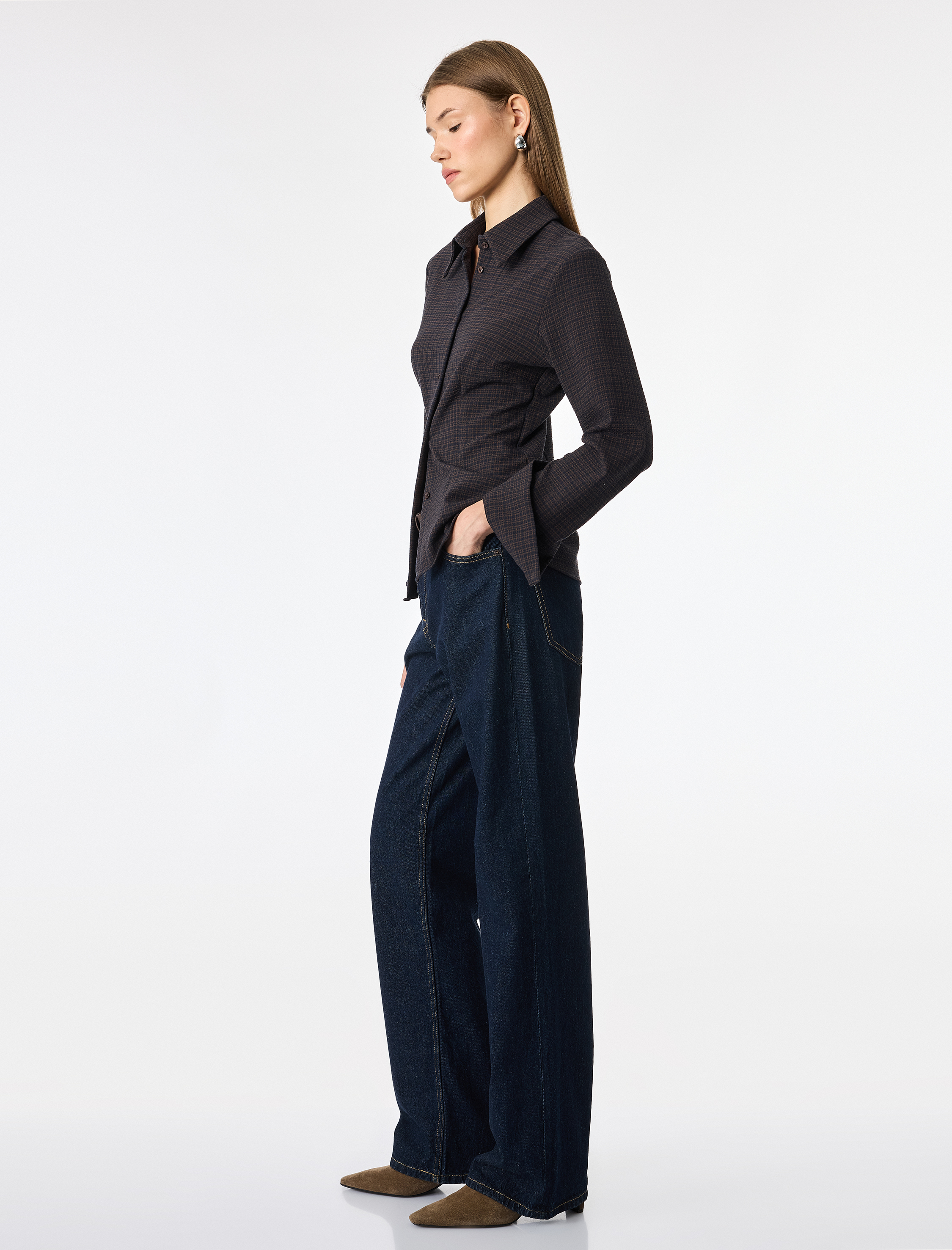   Düğmeli Uzun Kollu Slim Fit Ekose Gömlek