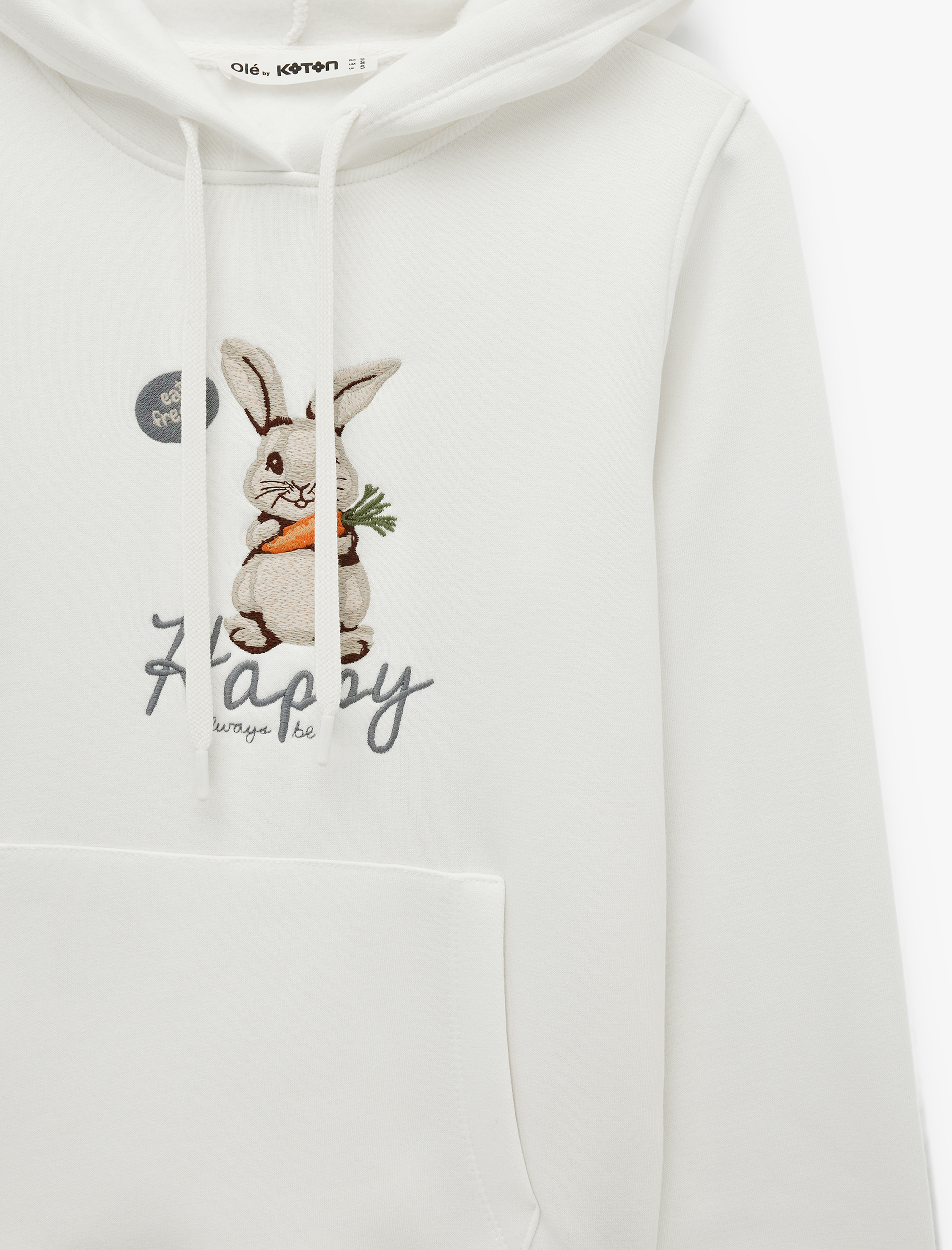   Uzun Kollu Şardonlu Tavşan Baskılı Kapüşonlu Sweatshirt
