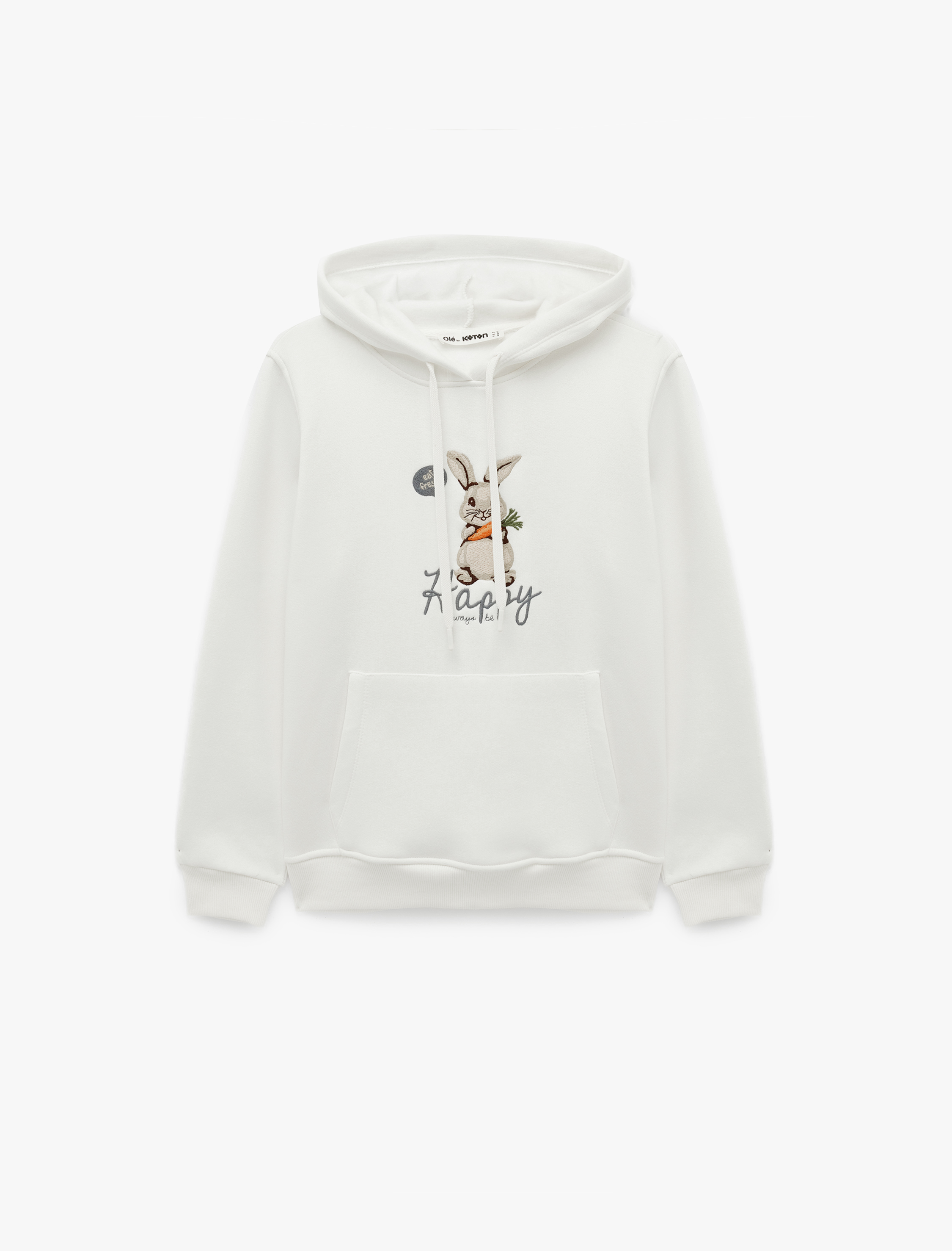   Uzun Kollu Şardonlu Tavşan Baskılı Kapüşonlu Sweatshirt