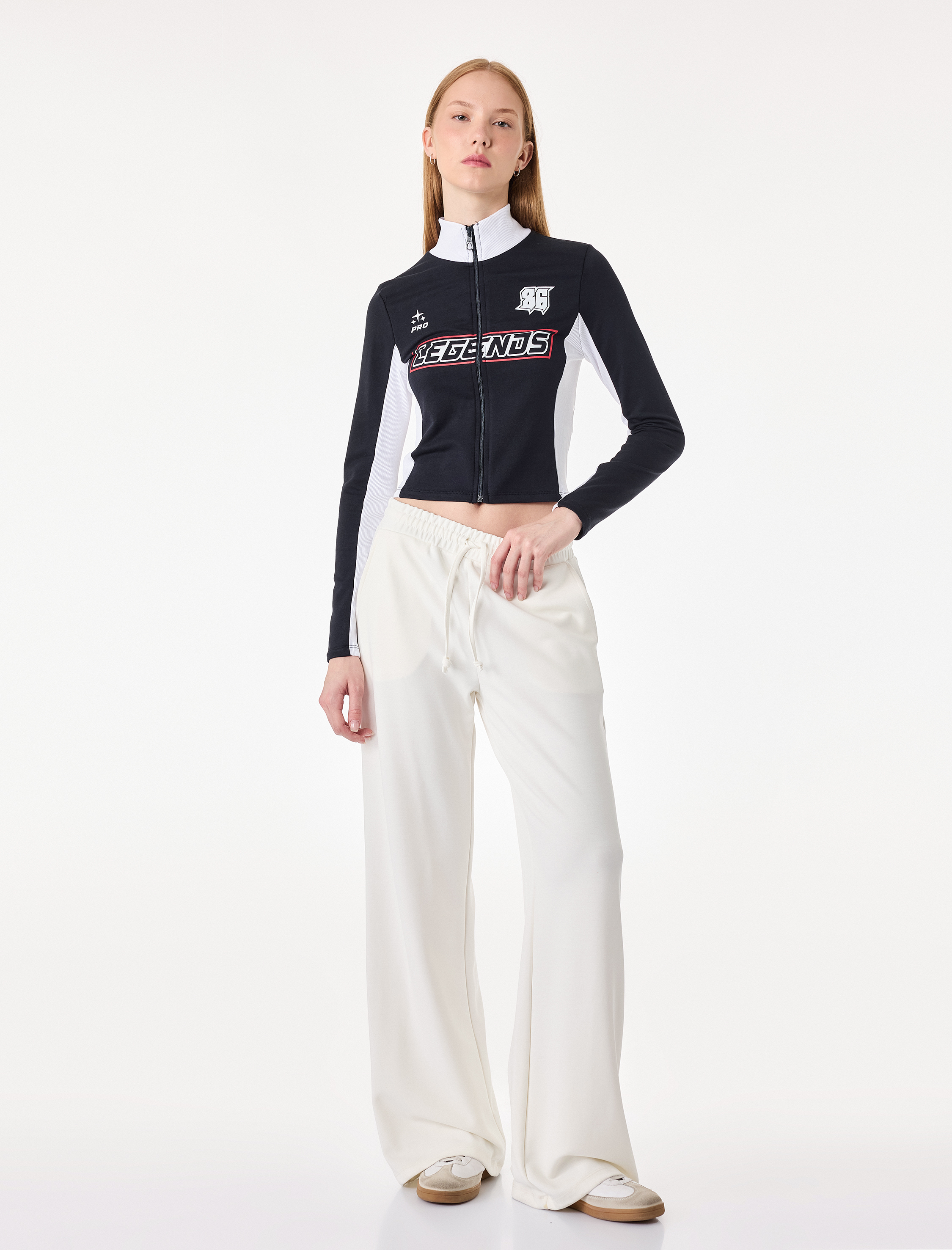   Pamuklu Slim Fit Fermuarlı Uzun Kollu Dik Yaka Tişört