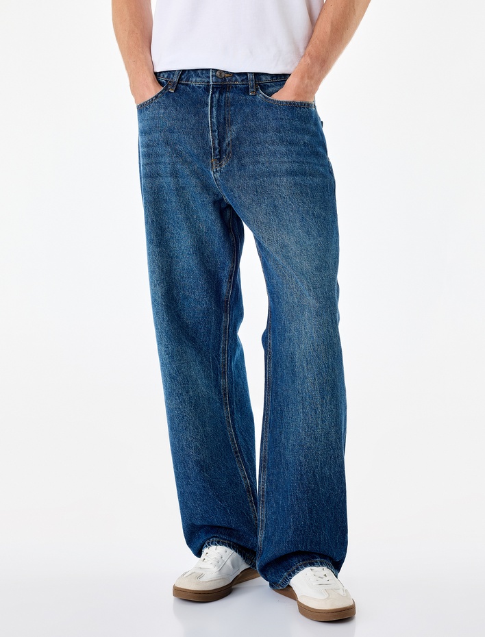  Normal Bel Pamuklu Loose Fit Jean Pantolon - Steve Jean
