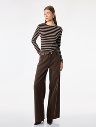 Slim Fit Bisiklet Yaka Uzun Kollu Çizgili Tişört