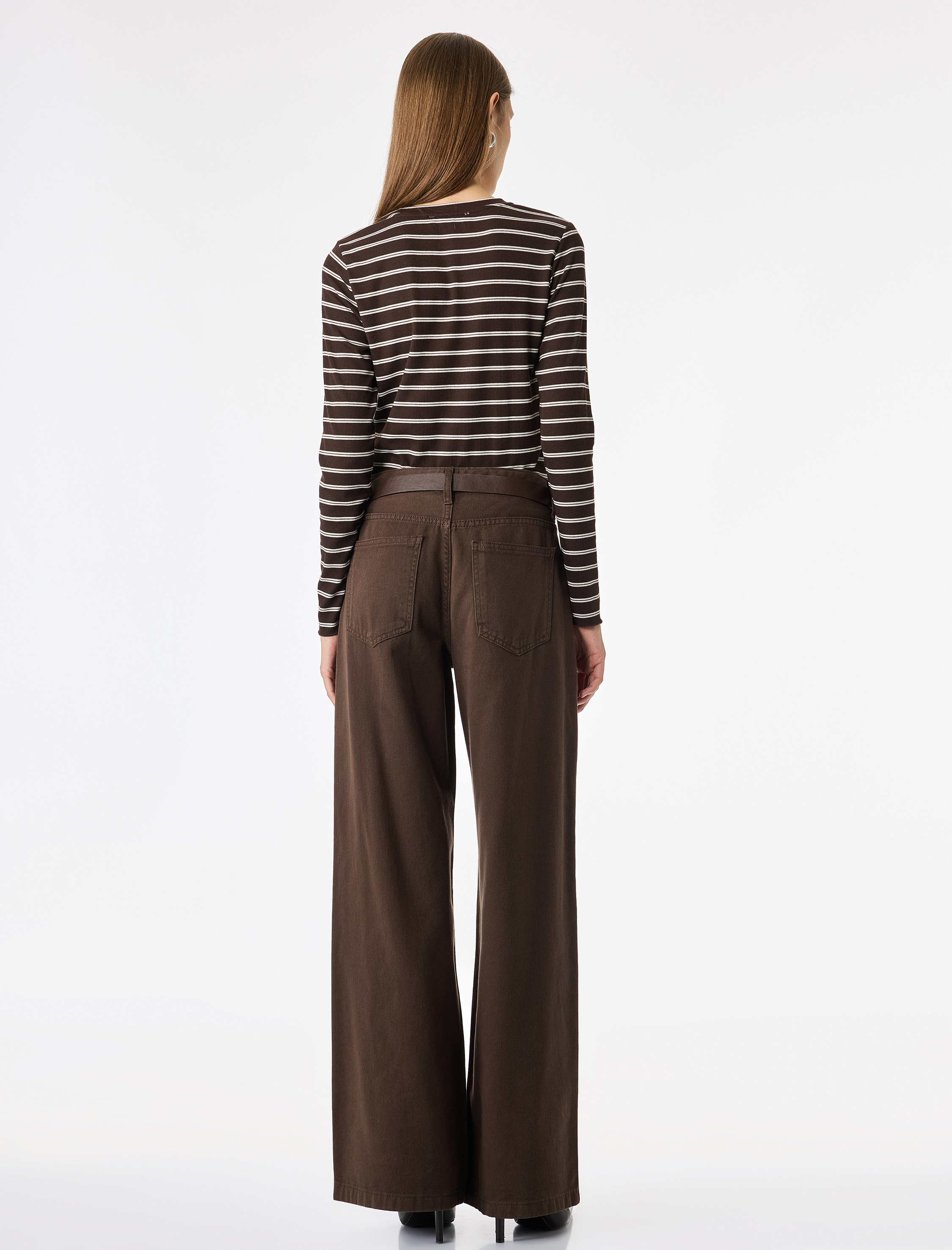   Slim Fit Bisiklet Yaka Uzun Kollu Çizgili Tişört