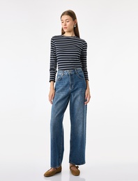 Slim Fit Bisiklet Yaka Uzun Kollu Çizgili Tişört