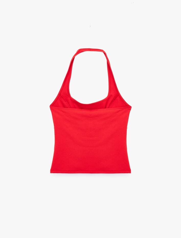  Toka Detaylı Slim Fit Kolsuz Halter Yaka Bluz