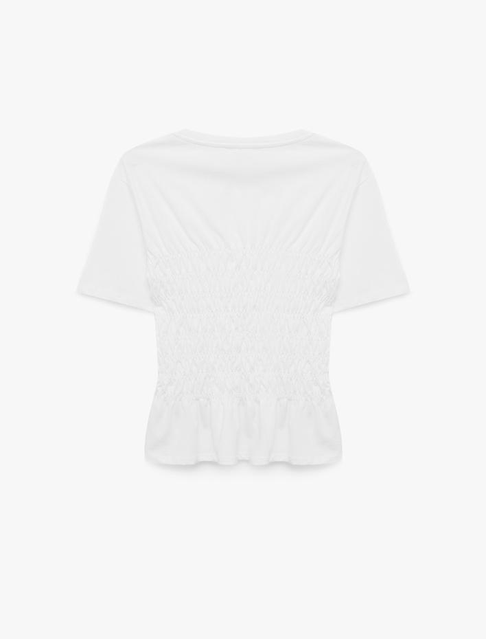  Pamuklu Slim Fit Bisiklet Yaka Kısa Kollu Bel Vurgulu Büzgülü Tişört
