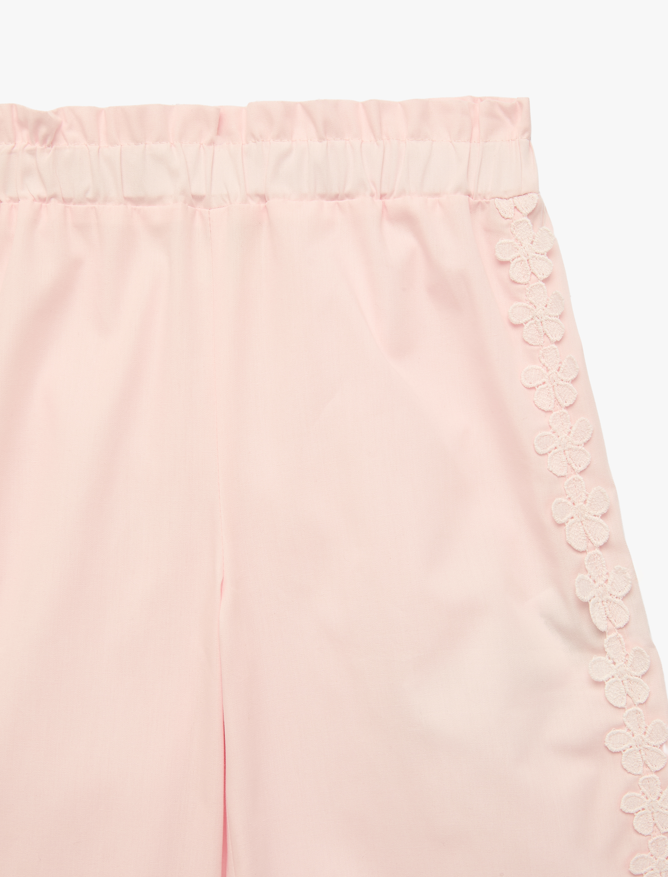  Kız Bebek Çiçekli Dantel Detaylı Poplin Geniş Paça Pantolon