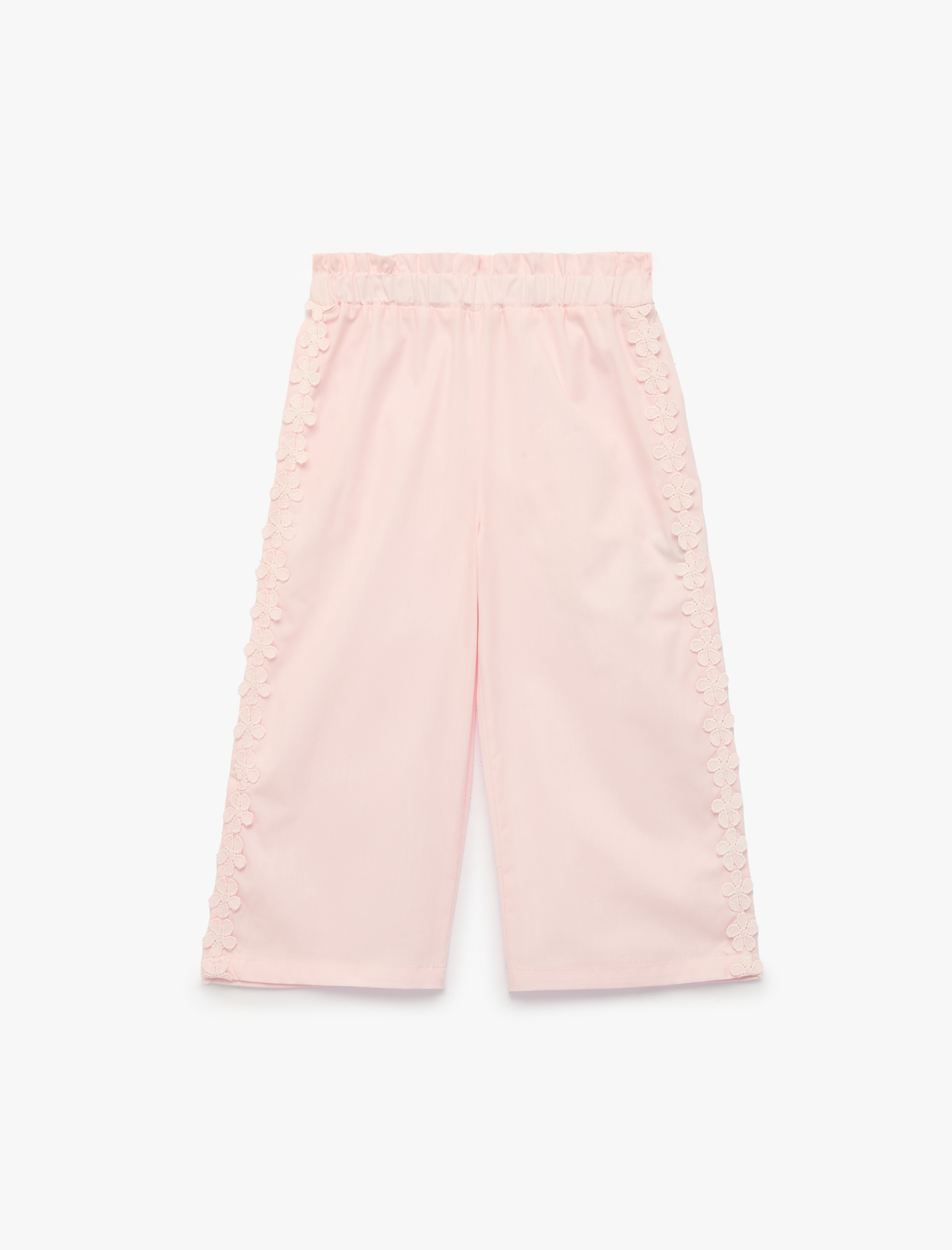  Kız Bebek Çiçekli Dantel Detaylı Poplin Geniş Paça Pantolon
