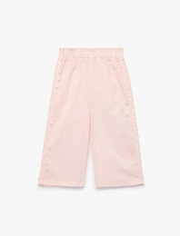 Çiçekli Dantel Detaylı Poplin Geniş Paça Pantolon
