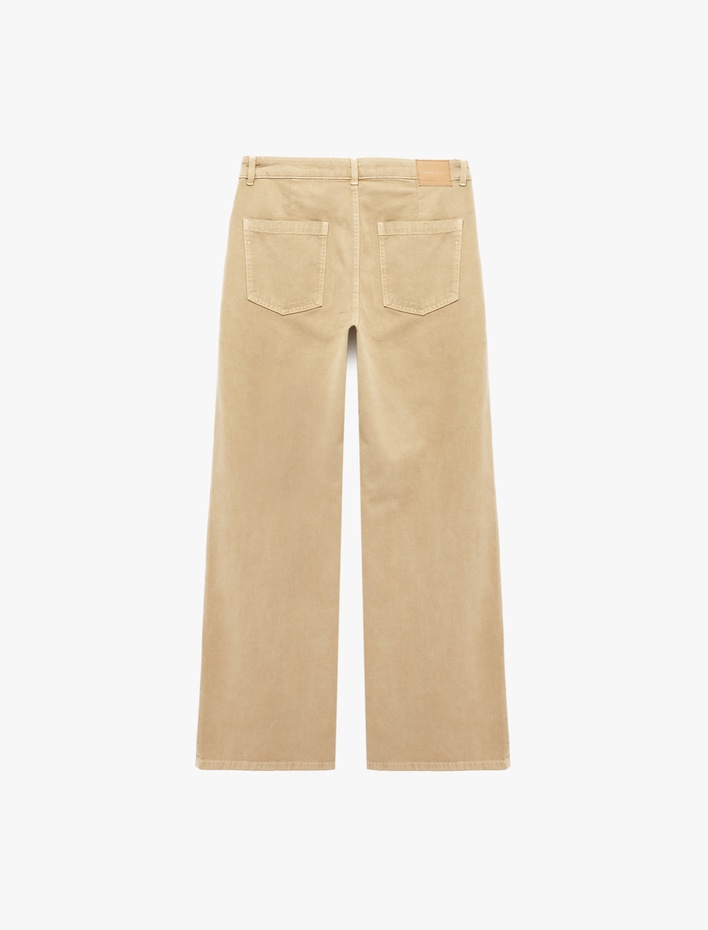  Pamuklu Cepli Düşük Bel Pileli Geniş Paça Jean Pantolon - Bianca Wide Leg Jeans