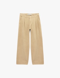 Pamuklu Cepli Düşük Bel Pileli Geniş Paça Jean Pantolon - Bianca Wide Leg Jeans