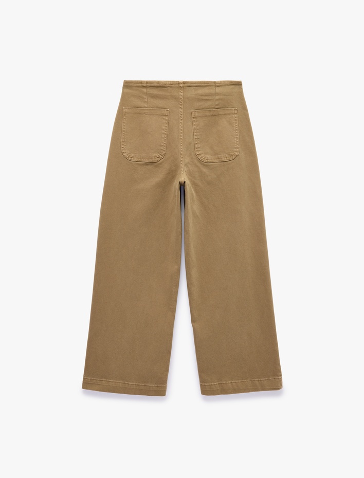  Pamuklu Düğmeli Cepli Yüksek Bel Jean Pantolon - Culotte Jeans