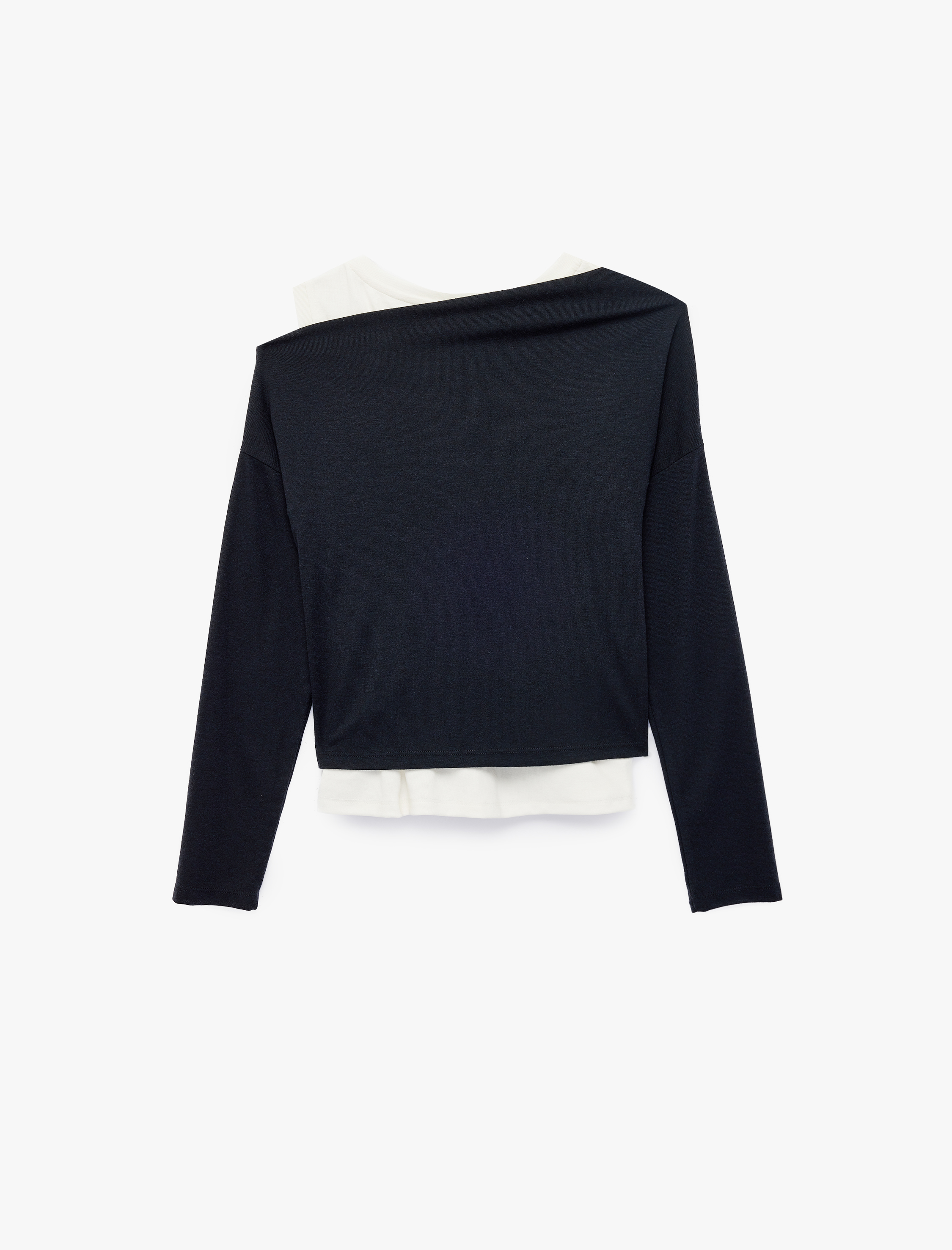   Asimetrik Yaka Uzun Kollu Slim Fit Tişört