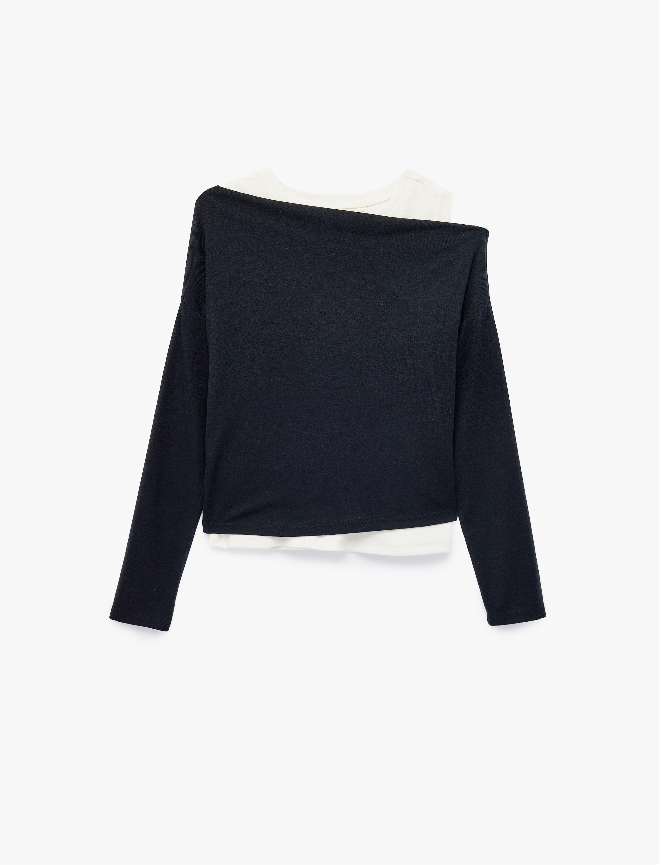   Asimetrik Yaka Uzun Kollu Slim Fit Tişört