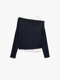 Asimetrik Yaka Uzun Kollu Slim Fit Tişört