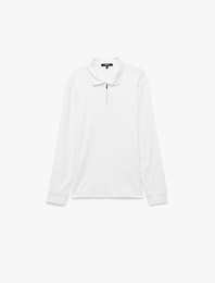 Pamuklu Uzun Kollu Yarım Fermuarlı Polo Yaka Sweatshirt