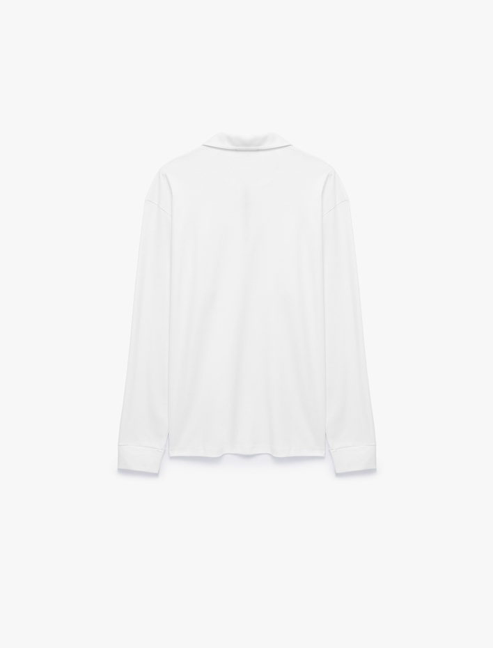  Pamuklu Uzun Kollu Yarım Fermuarlı Polo Yaka Sweatshirt