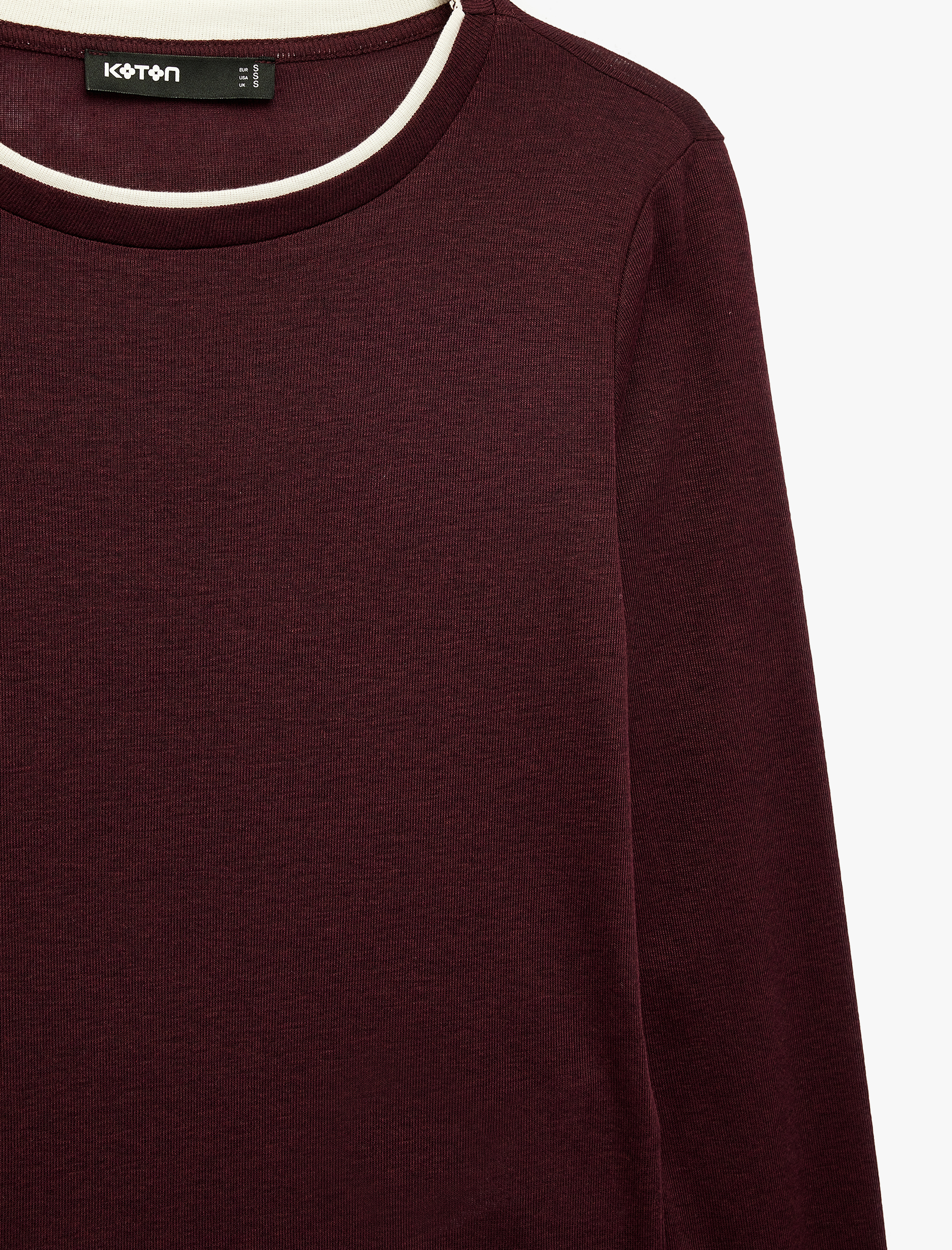   Slim Fit Renk Kontrastlı Katmanlı Uzun Kollu Bisiklet Yaka Tişört
