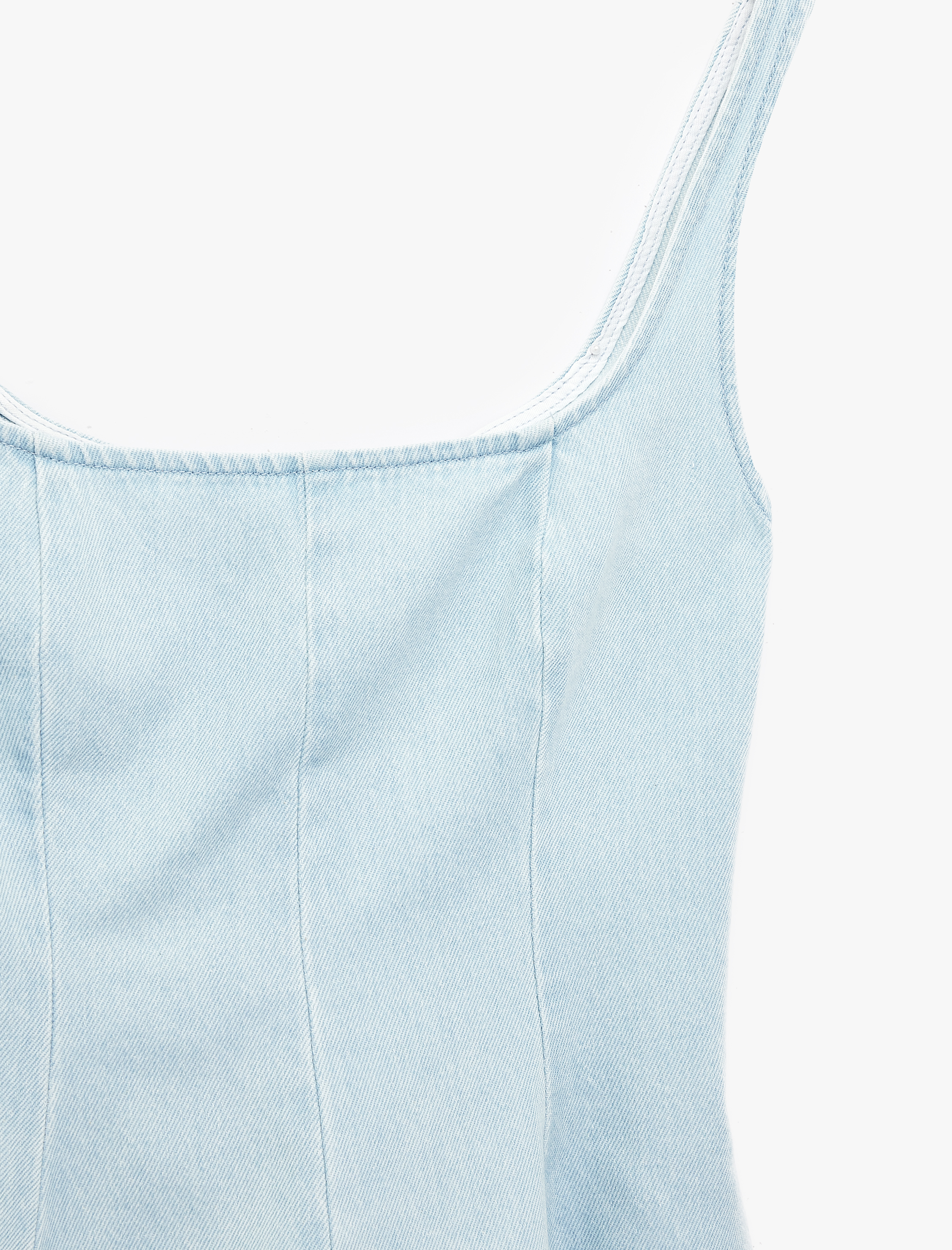   Pamuklu Kare Yaka Kolsuz Fermuar Detaylı Slim Fit Jean Bluz