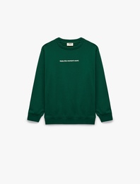 Pamuklu Uzun Kollu Bisiklet Yaka Baskılı Sweatshirt