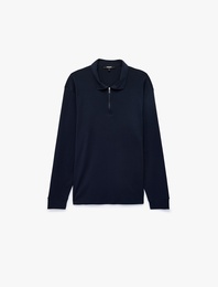 Pamuklu Uzun Kollu Yarım Fermuarlı Polo Yaka Sweatshirt
