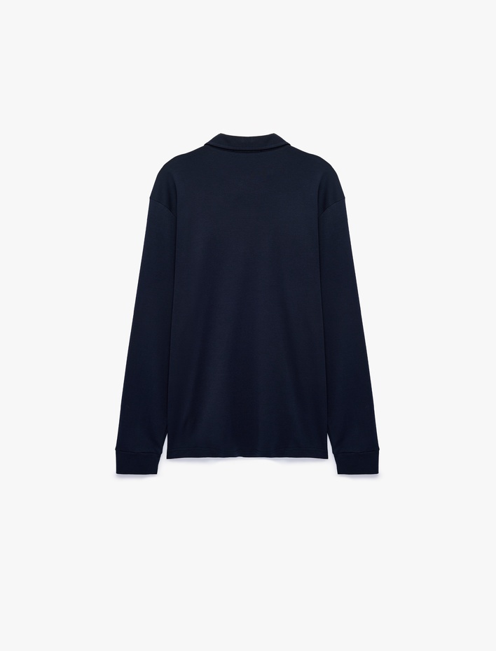  Pamuklu Uzun Kollu Yarım Fermuarlı Polo Yaka Sweatshirt