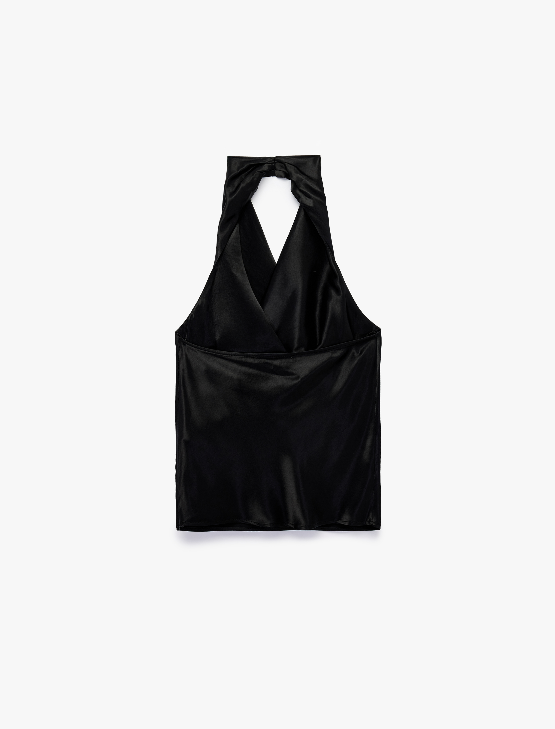  Kolsuz Halter Degaje Yaka Saten Bluz